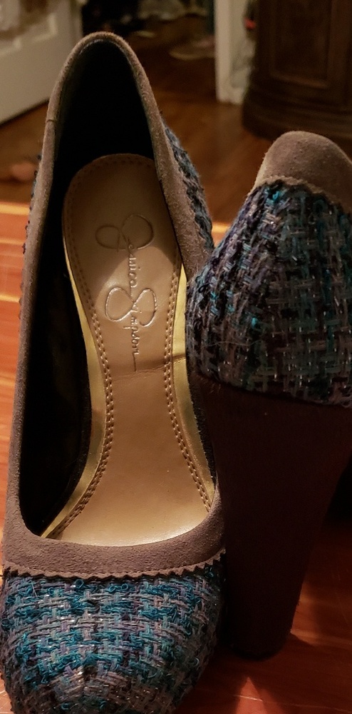 Blue and grey tweed 5 in heels